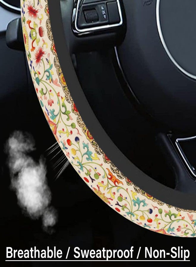 Pcnjozx Vintage Flowers Steering Wheel Cover Neoprene Material Most Cars Men&Women Universal 15 inch Premium Non-Slip Spring Steering Wheel Protector Floral Car Accessories - Image 4