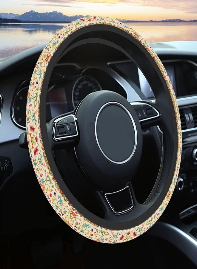 Pcnjozx Vintage Flowers Steering Wheel Cover Neoprene Material Most Cars Men&Women Universal 15 inch Premium Non-Slip Spring Steering Wheel Protector Floral Car Accessories - Image 1