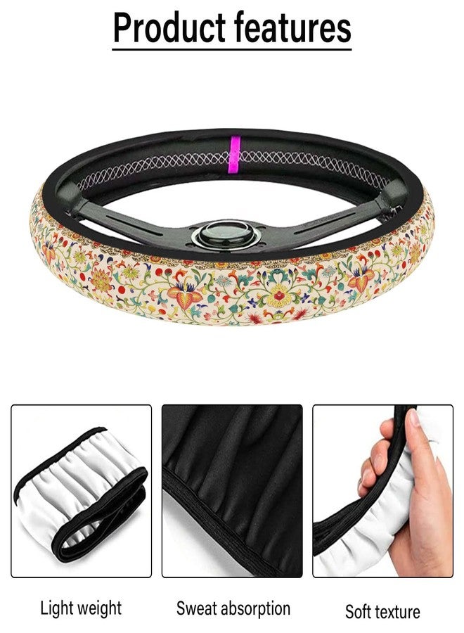 Pcnjozx Vintage Flowers Steering Wheel Cover Neoprene Material Most Cars Men&Women Universal 15 inch Premium Non-Slip Spring Steering Wheel Protector Floral Car Accessories - Image 2