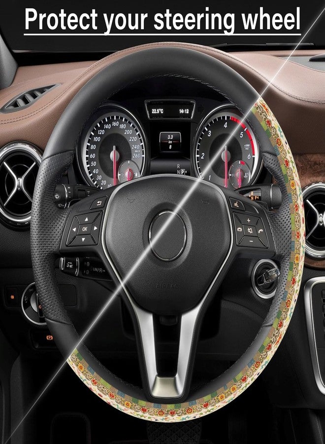 Pcnjozx Vintage Flowers Steering Wheel Cover Neoprene Material Most Cars Men&Women Universal 15 inch Premium Non-Slip Spring Steering Wheel Protector Floral Car Accessories - Image 5