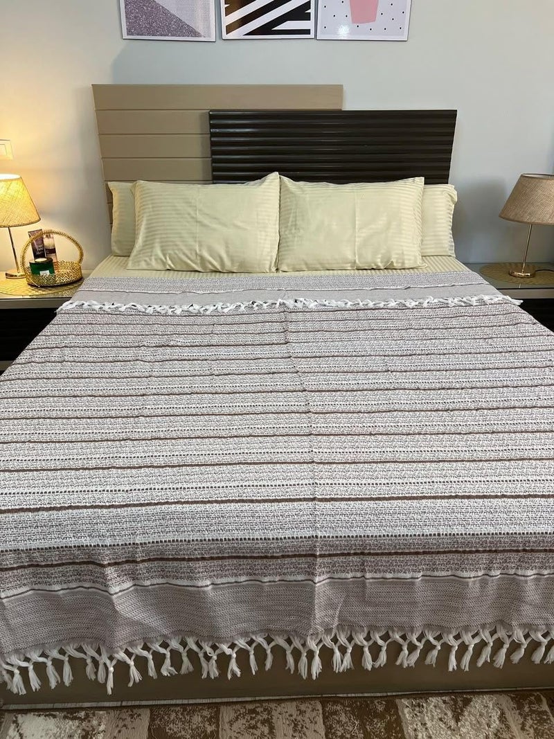 Generic Pique Cotton Bedspread with Tassels, Beige, 240x260 cm, .Ims