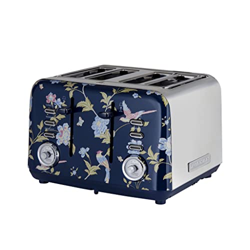 LAURA ASHLEY VQ Laura Ashley Elveden Navy Stainless Steel 4 Slice Toaster | Multi-Functional Bagels & Bread Toaster 4 Slice with Adjustable Heating & Defrost Mode | Featuring 4 Wide Slots, Croissant Warming Rack - Image 1