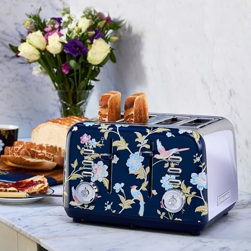LAURA ASHLEY VQ Laura Ashley Elveden Navy Stainless Steel 4 Slice Toaster | Multi-Functional Bagels & Bread Toaster 4 Slice with Adjustable Heating & Defrost Mode | Featuring 4 Wide Slots, Croissant Warming Rack - Image 3