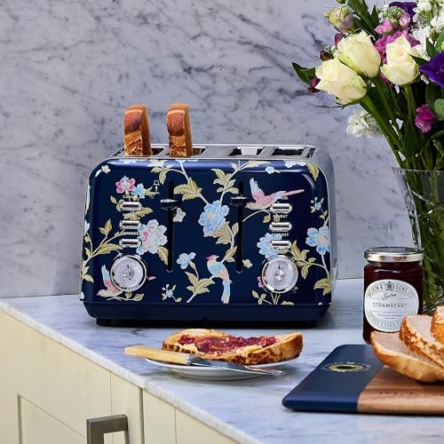 LAURA ASHLEY VQ Laura Ashley Elveden Navy Stainless Steel 4 Slice Toaster | Multi-Functional Bagels & Bread Toaster 4 Slice with Adjustable Heating & Defrost Mode | Featuring 4 Wide Slots, Croissant Warming Rack - Image 2