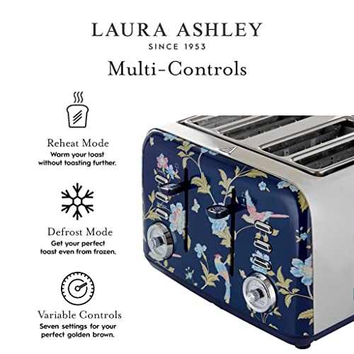 LAURA ASHLEY VQ Laura Ashley Elveden Navy Stainless Steel 4 Slice Toaster | Multi-Functional Bagels & Bread Toaster 4 Slice with Adjustable Heating & Defrost Mode | Featuring 4 Wide Slots, Croissant Warming Rack - Image 5