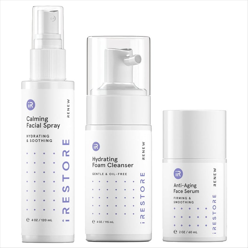 iRESTORE 3Step Skincare Set Red Light Therapy Essentials Kit Renew Trio Includes Hydrating Cleanser  Facial Spray  AntiAging Face Serum Works Best with iRESTORE Red Light Therapy Mask