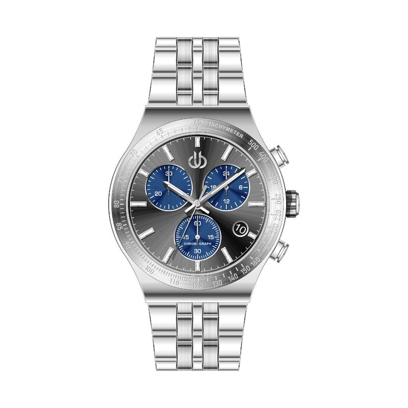 Bigotti Quotidiano Silver Stainless Steel Watch for Men BG.1.10678-5 - Carbon Black Double Layer Dial, 43mm Case, Quartz, Date Display, 50M Water Resistant, Mineral Glass - Image 1