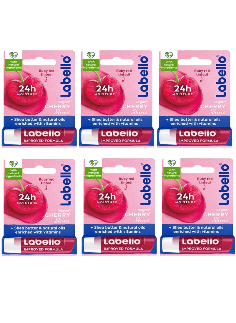 LABELLO Lip Care, Moisturizing Lip Balm, Cherry Shine, 4.8g (Pack of 6) - Image 1