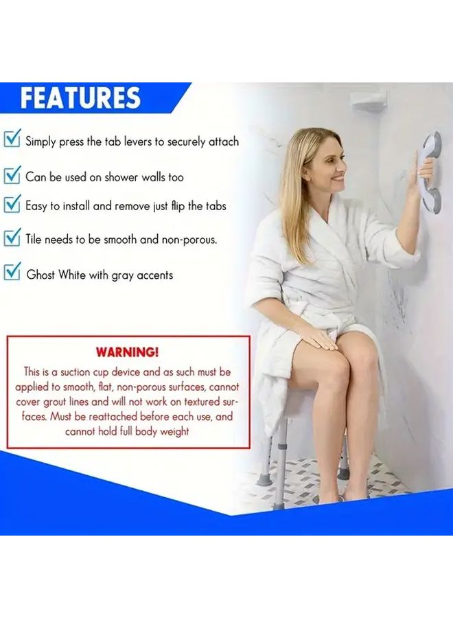 White Shower Safety Grab Bars Set of 2 No Drilling Required Anti Slip Support - Image 5