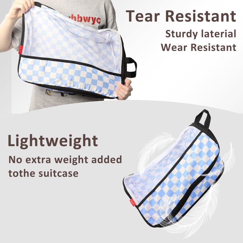 U+U 10 Set Compression Packing Cubes - Ultralight Travel Organizers with Laundry Bag and Cosmetic Bag, Space-Saving Suitcase Organizer for Travel, Business Trip and Family Vacation (Blue Checkered) - Image 5