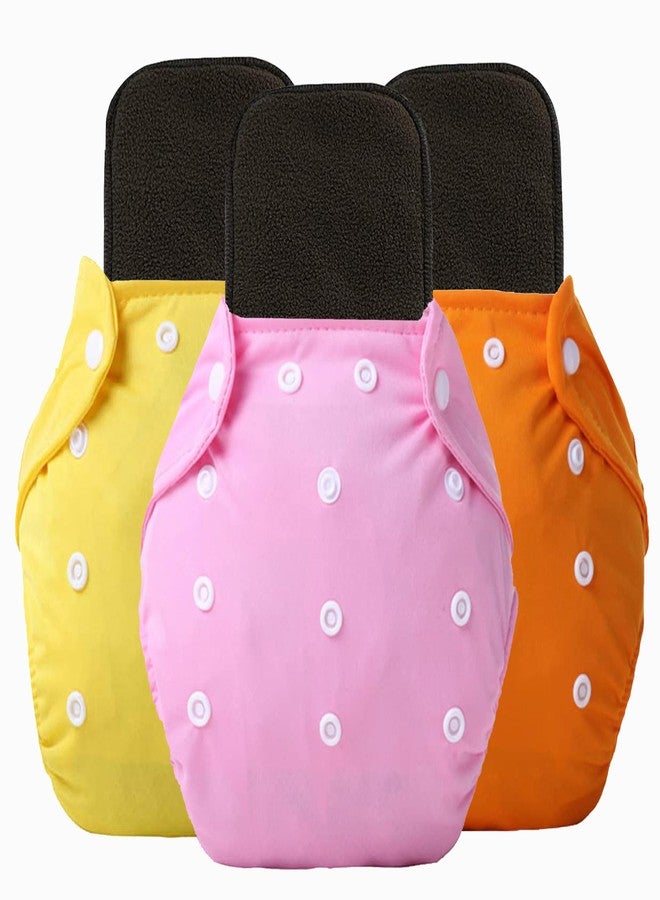 Alya Pocket Button Style Solid Reusable Cloth Diaper All in One Adjustable Washable Diapers Nappies(Without Inserts) for Toddlers/New Borns(0-24 Months,3-16KG) (Pack of 3, Yellow,Pink,Orange) - Image 1