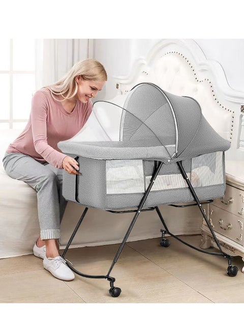 3 in 1Portable Folding Newborn Infant Baby Sleeper, Baby Beside Crib, Baby Bassinet bed, Travel Crib, Baby Cradle with Side Mesh, Mosquito Net