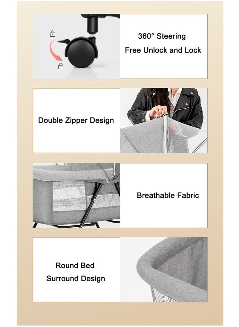 ULHYC - 3 in 1Portable Folding Newborn Infant Baby Sleeper, Baby Beside Crib, Baby Bassinet bed, Travel Crib, Baby Cradle with Side Mesh, Mosquito Net - Image 1