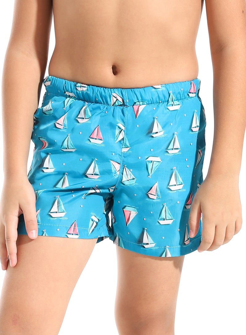 Andora Boats Shapes Printed Boys Swimsuit with Elastic Waist - Pink & Blue_Multicolour - Image 1