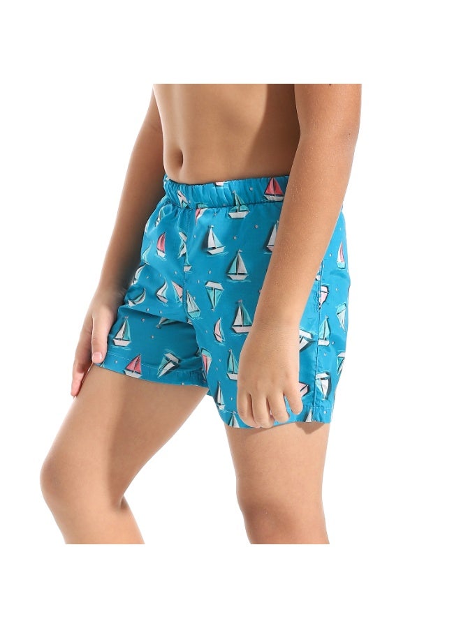 Andora Boats Shapes Printed Boys Swimsuit with Elastic Waist - Pink & Blue_Multicolour - Image 4