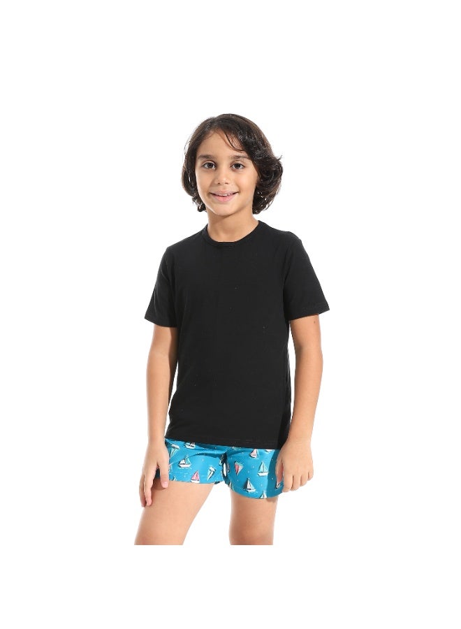 Andora Boats Shapes Printed Boys Swimsuit with Elastic Waist - Pink & Blue_Multicolour - Image 5