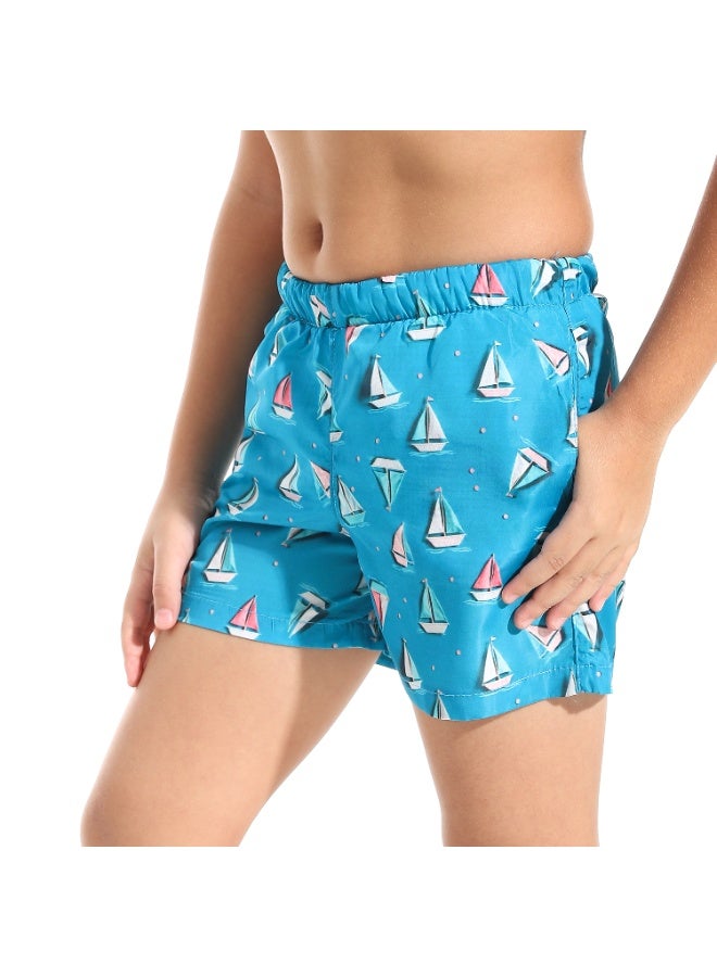 Andora Boats Shapes Printed Boys Swimsuit with Elastic Waist - Pink & Blue_Multicolour - Image 3