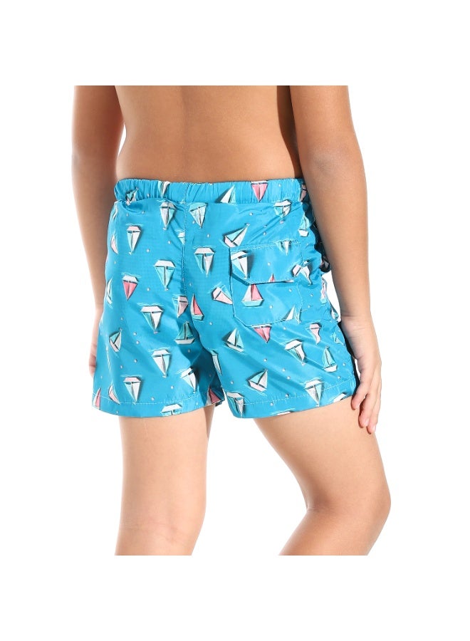 Andora Boats Shapes Printed Boys Swimsuit with Elastic Waist - Pink & Blue_Multicolour - Image 2