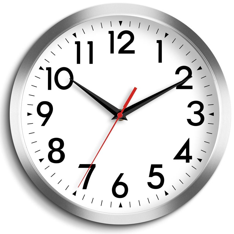 DAXSMY 12 Inch Wall Clock Battery Operated Silent Non Ticking Analog Modern Decorative for Office Kitchen Outdoor Living Room Classroom Bedroom Bathroom SchoolSilver