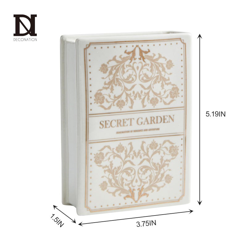 DN DECONATION Ceramic Book-Shaped Vase for Flowers, Book Lovers Gifts Planter Pot, Aesthetic Room Decor Cute Unique Flowers Vases for Home, Bookshelf, Bookish, Bedroom & Office Decor for Women, Reader Gift (White) - Image 3