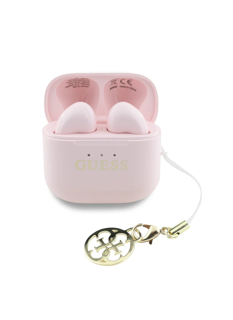 GUESS Charm TWS Wireless Earphones with Glossy Effect & Classic Logo Print / Fast Charging / Up to 5 Hour Music Play Time / 180 Days Standby Time / 10 Meter Transmission Distance- Pink