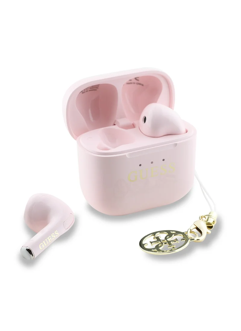 GUESS Charm TWS Wireless Earphones with Glossy Effect & Classic Logo Print / Fast Charging / Up to 5 Hour Music Play Time / 180 Days Standby Time / 10 Meter Transmission Distance- Pink