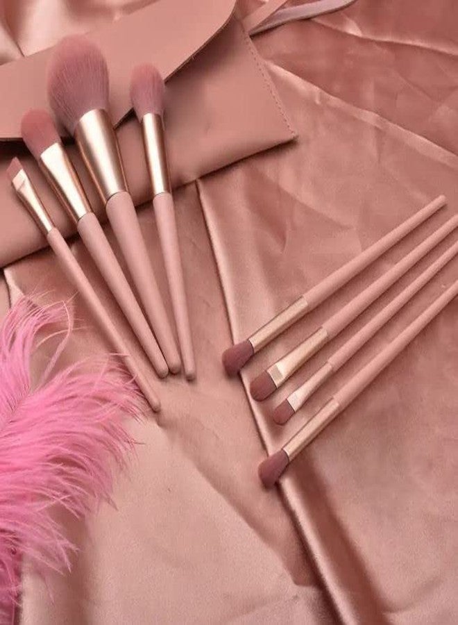 ساناينا مجموعة فرش مكياج سونينا، 8 قطع، لون خوخي، مع حقيبة أنيقة من البولي يوريثان، شعيرات صناعية، فرش كريم أساس، بودرة وجه، أحمر خدود، وظلال عيون. - Image 3