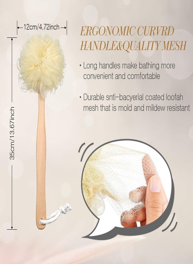 Patelai 4 Pieces Loofah Back Scrubber Bath Sponge with Wooden Handle Long Handle Sponge Mesh on a Stick for Shower Exfoliating Bath Body Brush Luffa Back Brush for Women Men - Image 3