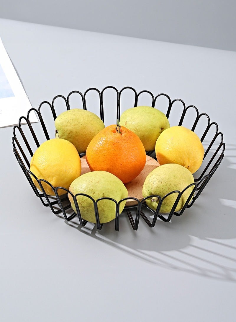 Manhua Black flower shaped wooden bottom water fruit basket with hollowed out fruit tray,suitable for storing fruits and snacks in the living room - Image 1