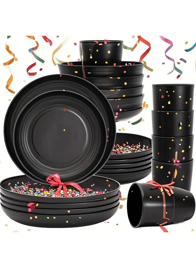 Black 24 Piece PP Tableware Set Including Plates Bowls Cups Lightweight Dishwasher Safe Home Camping - Image 2