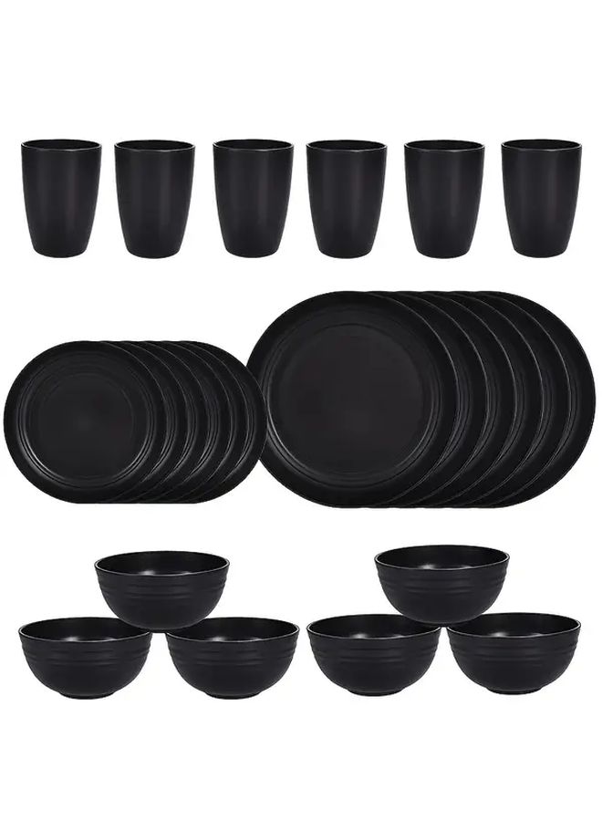 Black 24 Piece PP Tableware Set Including Plates Bowls Cups Lightweight Dishwasher Safe Home Camping - Image 5