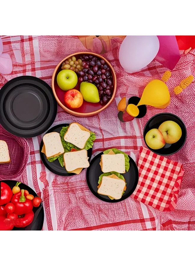 Black 24 Piece PP Tableware Set Including Plates Bowls Cups Lightweight Dishwasher Safe Home Camping - Image 4