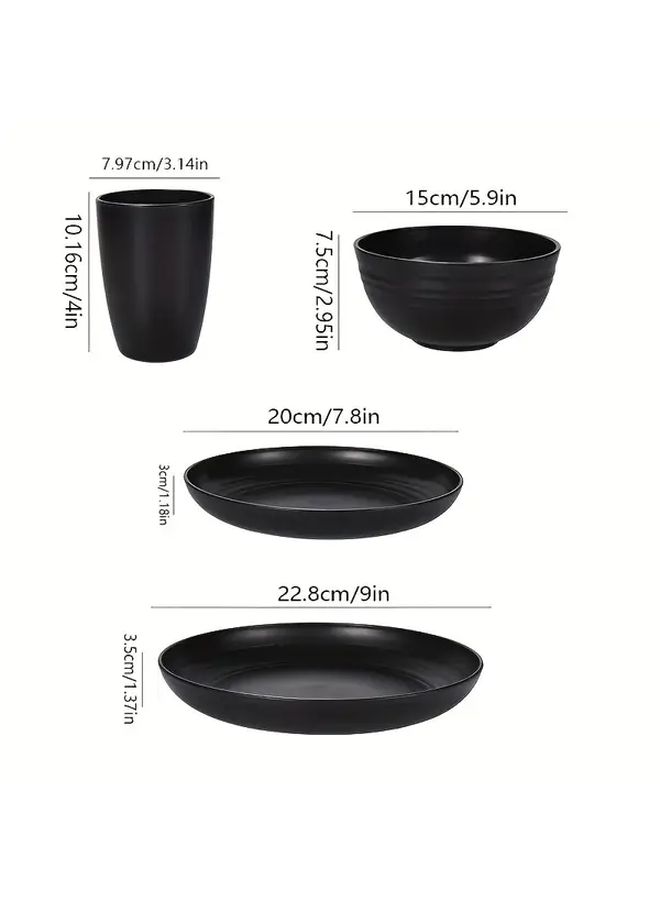 Black 24 Piece PP Tableware Set Including Plates Bowls Cups Lightweight Dishwasher Safe Home Camping - Image 3