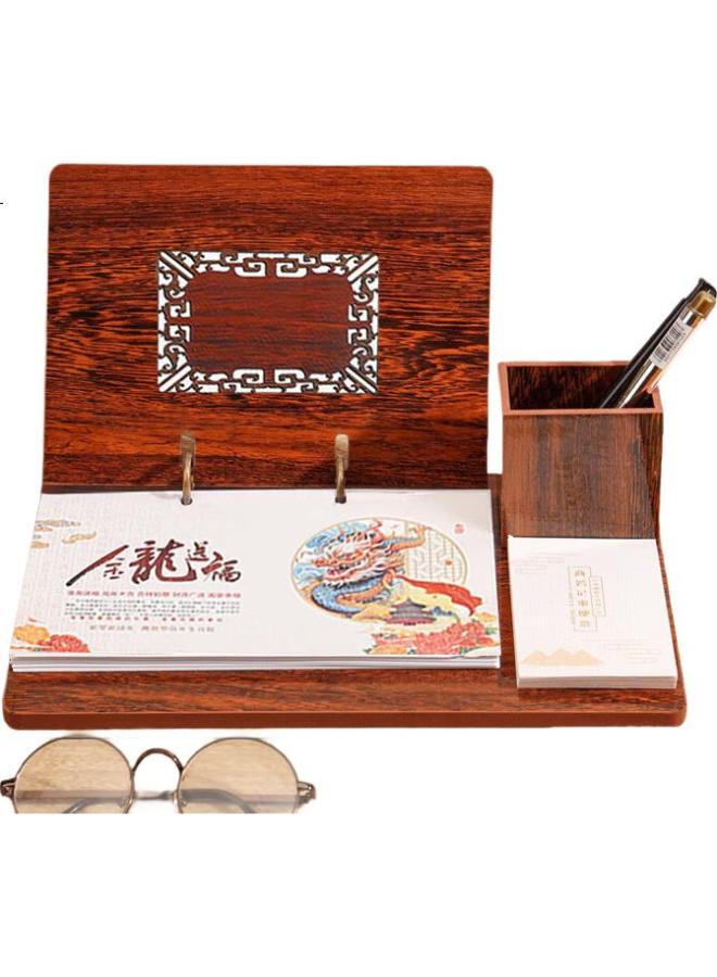 elifo Yili Feng, Year Of The Dragon Calendar Desk Calendar Stand, Office Desk Ornament, Weekly Planner, Office Pen Holder, Business Creative Desktop Memo, Wood Grain Gift Box Set 1 12 - Image 3