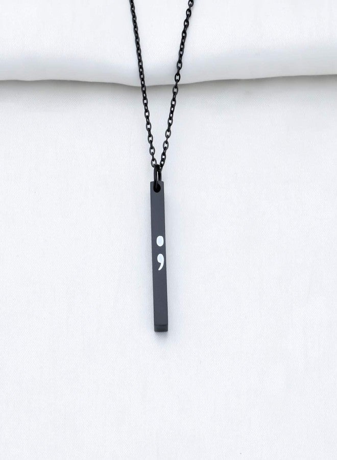 bobauna Semicolon Bar Necklace My Story Isn't Over Yet Mental Health Awareness Jewelry Gift With Greeting Card (semicolon card necklace black) - Image 5