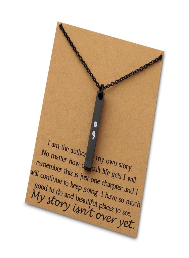 bobauna Semicolon Bar Necklace My Story Isn't Over Yet Mental Health Awareness Jewelry Gift With Greeting Card (semicolon card necklace black) - Image 1