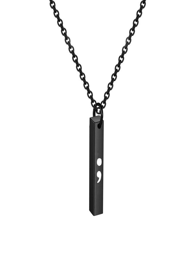 bobauna Semicolon Bar Necklace My Story Isn't Over Yet Mental Health Awareness Jewelry Gift With Greeting Card (semicolon card necklace black) - Image 2