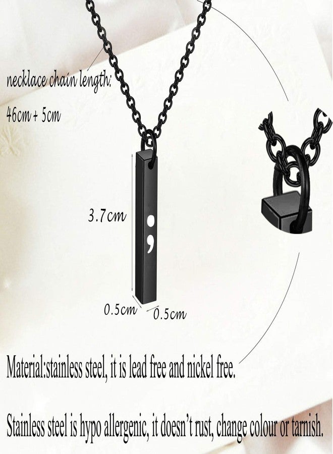 bobauna Semicolon Bar Necklace My Story Isn't Over Yet Mental Health Awareness Jewelry Gift With Greeting Card (semicolon card necklace black) - Image 3