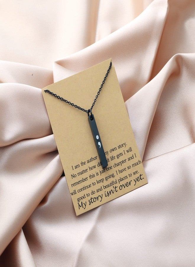 bobauna Semicolon Bar Necklace My Story Isn't Over Yet Mental Health Awareness Jewelry Gift With Greeting Card (semicolon card necklace black) - Image 4