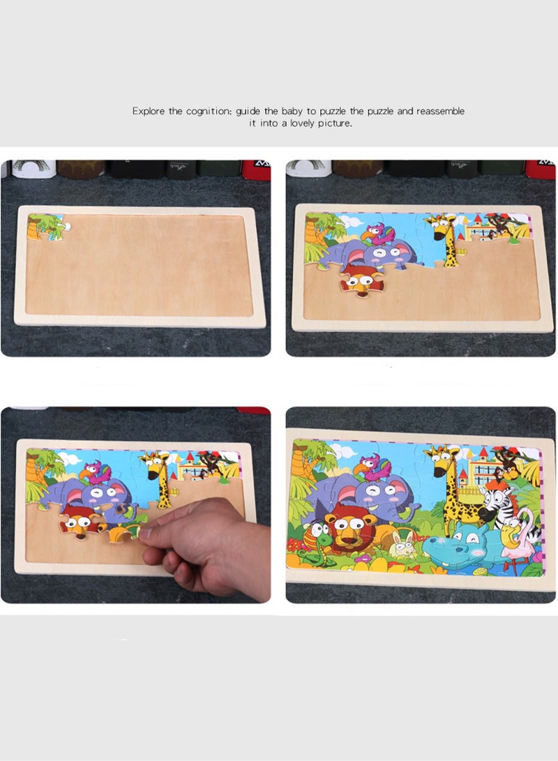 Children's Educational Wooden Cartoon Series Jigsaw Puzzles Suitable Gift Bag Pack - Image 3