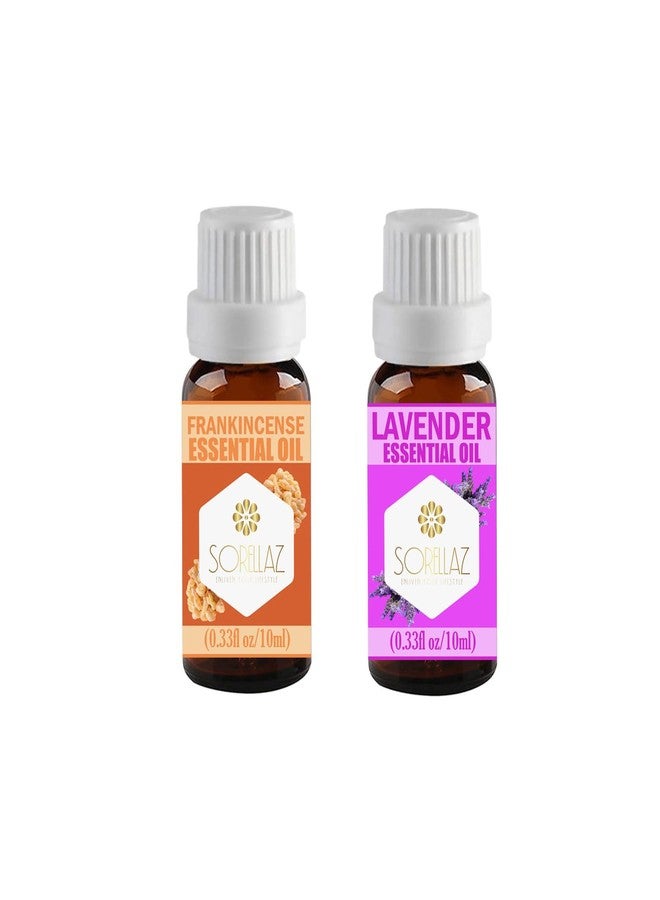 Sorellaz Combo Pack of Frankincense Essential Oil l Boswellia Carterii & Lavender Essential oil l Lavandula Angustifolia l 0.33fl oz/10ml each l 100% Natural & Undiluted l with Easy to Use EuroDropper - Image 1