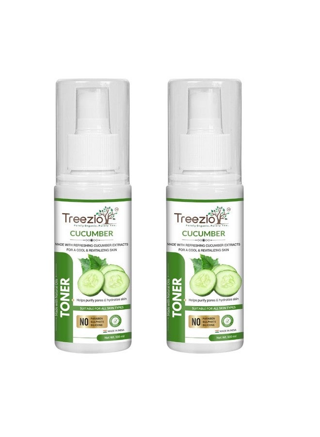 Treezio Cucumber Toner - Purifies Pores & Hydrates Skin | No Sulphate No Paraben | For Men & Women Pack of 2 (100 ml Each) - Image 1