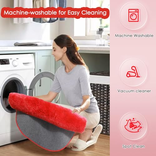 Amdrebio Red Round Rug 5Ft for Boys Bedroom, Fluffy Fuzzy Circle Area Rugs for Kids Room Decor Aesthetic, Plush Shaggy Furry Carpet for Living Room Nursery Dorm Classroom, Shag Baby Teen Christmas Rug - Image 3