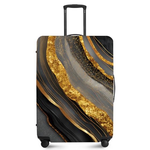 FOREVER QUEEN Gradient Black Gold Marble Luggage Cover Suitcase Protector Suitcase Cover AntiScratchStretchable Bag Cover Washable Durable Polyester - Image 1