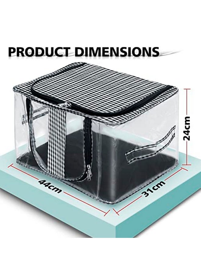 Storite Storite 4 Pack Nylon 33 L PVC Transparent Moisture Proof Storage box for Clothes Closet Wardrobe Bag for Clothes Saree Bags with Carry Handle (Checks Design Black,44 x 31 x 24 cm)  - Image 2