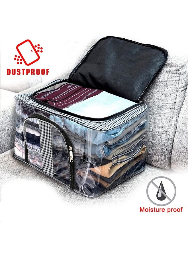 Storite Storite 4 Pack Nylon 33 L PVC Transparent Moisture Proof Storage box for Clothes Closet Wardrobe Bag for Clothes Saree Bags with Carry Handle (Checks Design Black,44 x 31 x 24 cm)  - Image 5