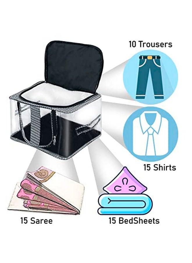 Storite Storite 4 Pack Nylon 33 L PVC Transparent Moisture Proof Storage box for Clothes Closet Wardrobe Bag for Clothes Saree Bags with Carry Handle (Checks Design Black,44 x 31 x 24 cm)  - Image 4