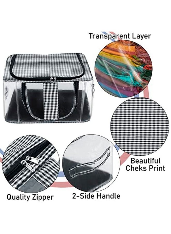 Storite Storite 4 Pack Nylon 33 L PVC Transparent Moisture Proof Storage box for Clothes Closet Wardrobe Bag for Clothes Saree Bags with Carry Handle (Checks Design Black,44 x 31 x 24 cm)  - Image 3