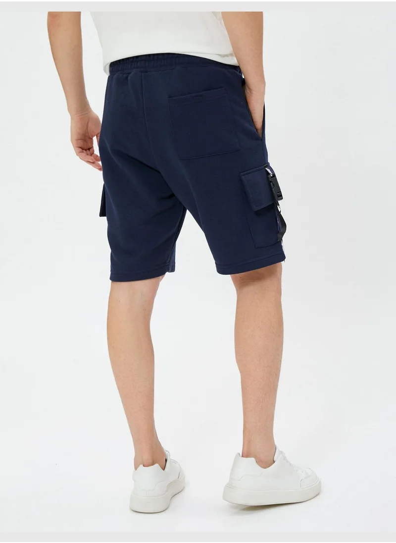 KOTON Cargo Shorts Pockets Button Ribbed