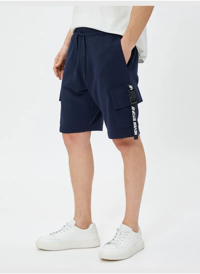 KOTON Cargo Shorts Pockets Button Ribbed